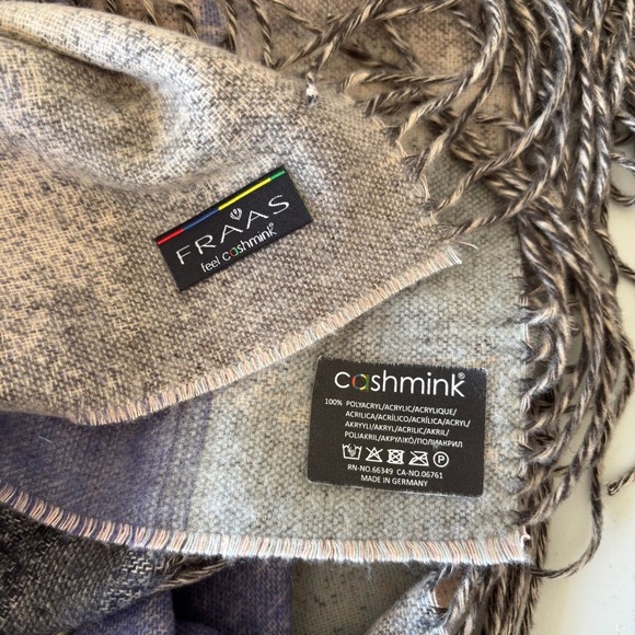 Fraas Cashmink Women's Wrap Shawl Wide Scarf Tassels Gray Purple Winter Vibes - Picture 8 of 9